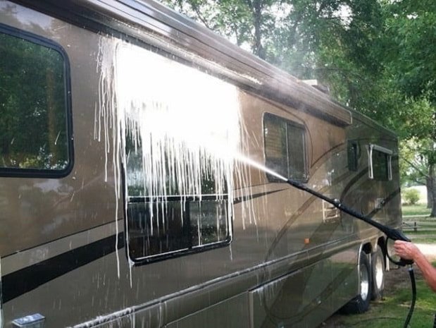 pressure washing a motor home